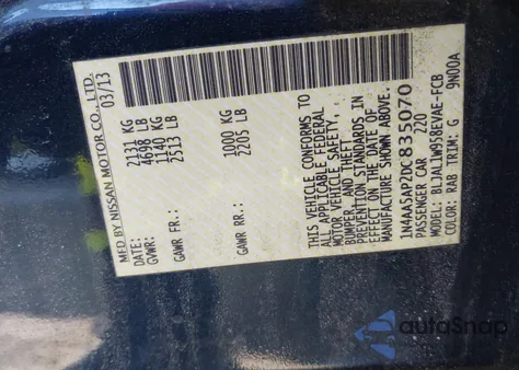 2013 Nissan Maxima 3.5 Sv from USA, damaged, VIN 1N4AA5AP2DC835070